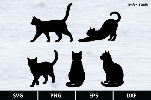 5 Cat Silhouette SVG Bundle