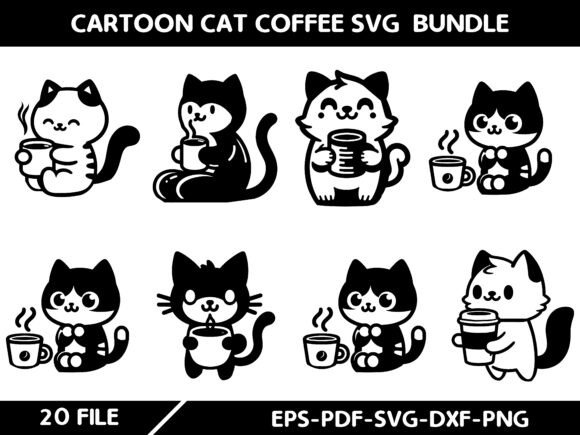 Cartoon Cat Coffee SVG Bundle