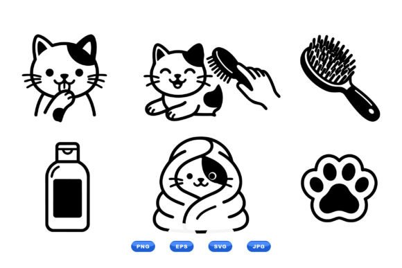 Cat Grooming SVG Icons