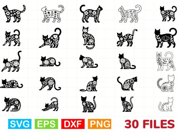Cat with Flower SVG Cat Silhouette