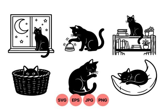 Cute Black Cat Silhouette SVG
