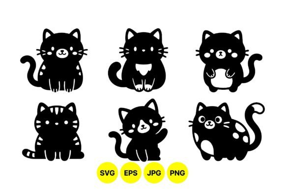 Cute Cartoon Cat Silhouette SVG