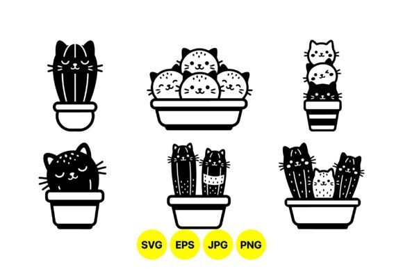 Cute Cat Cactus SVG Clipart