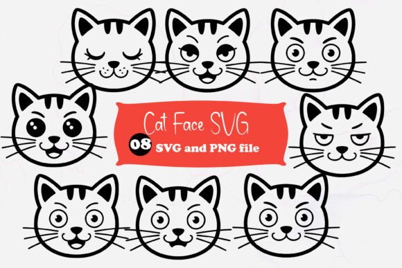 Cute Cat Face SVG Expressions Silhouette