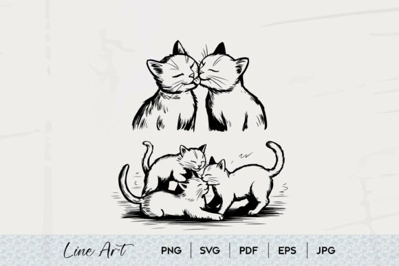 Cute Kittens Line Art SVG Set