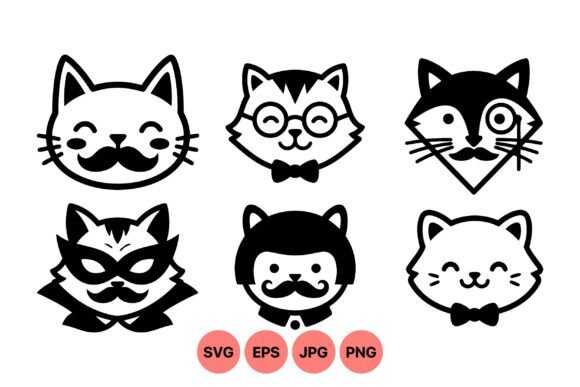 Cute Mustache Cat SVG Design