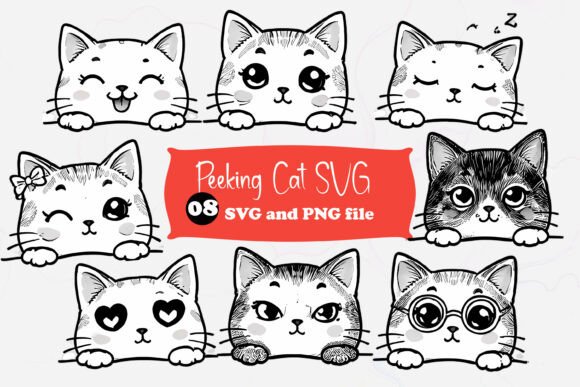 Cute Peeking Cat SVG Illustration