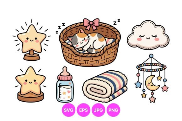 Cute Sleepy Cat Nursery SVG