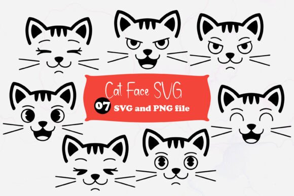 Funny Cat Face SVG Expression Line Art