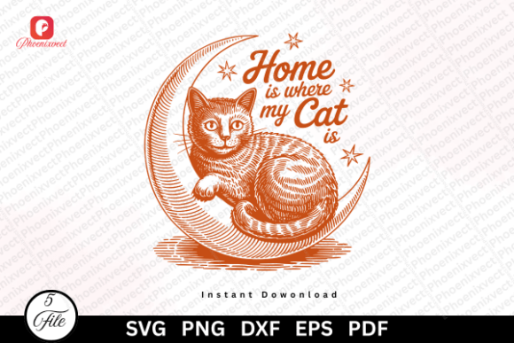 Funny Vintage Moon Cozy Cat Lover SVG