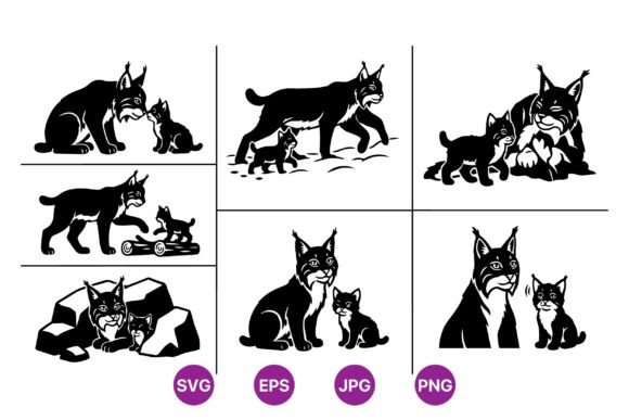 Lynx Mother and Kitten SVG