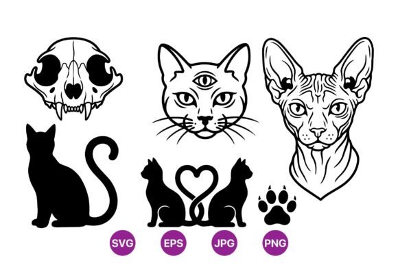Mystical Cat Skull SVG Art