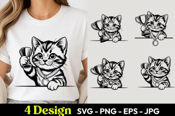 Tennis Kitten Cartoon SVG PNG