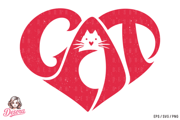 Valentine CAT Heart SVG PNG