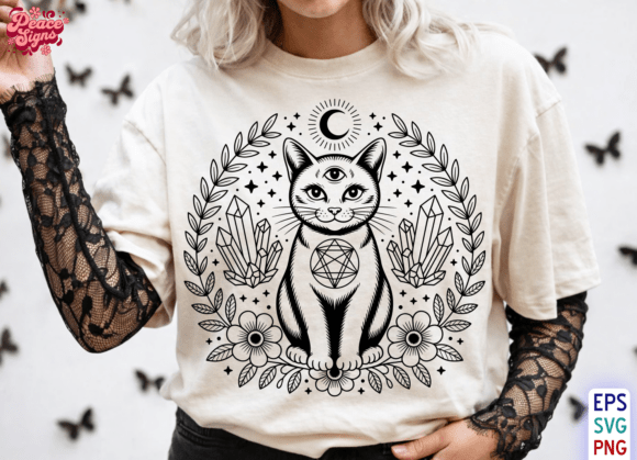 Witch Cat Floral SVG, Witchy Cat Design