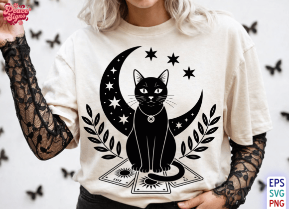 Witchy Crescent Moon Cat SVG & PNG
