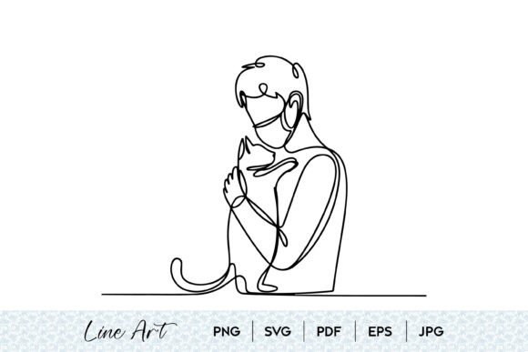 Woman Cat Line Art SVG